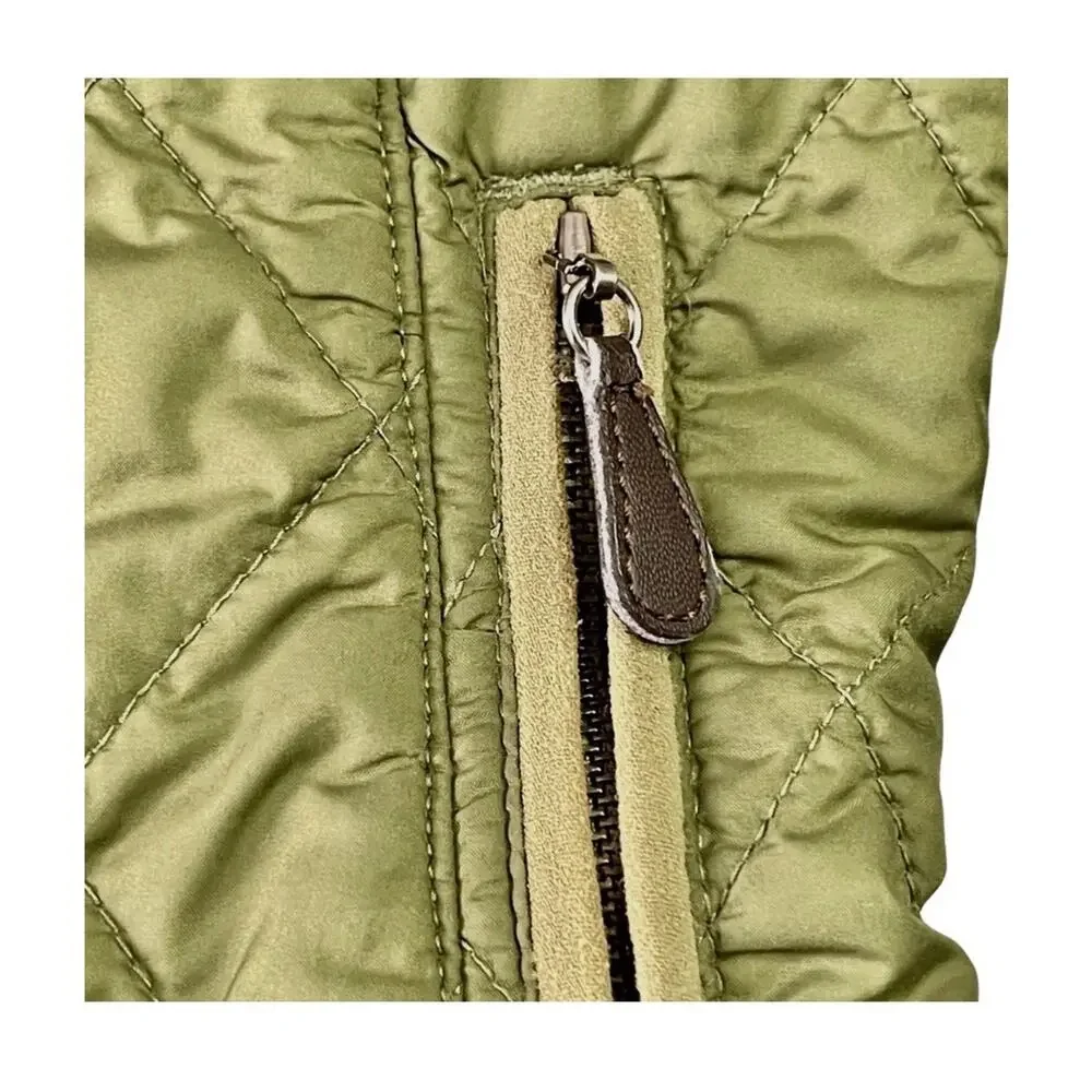 Eddie Bauer Mod Quilt Jacket Womans L Green Puffer Full Zip Buttoned Pockets